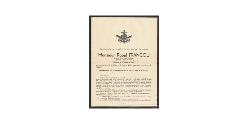 Faire part de décès de Raoul Francou